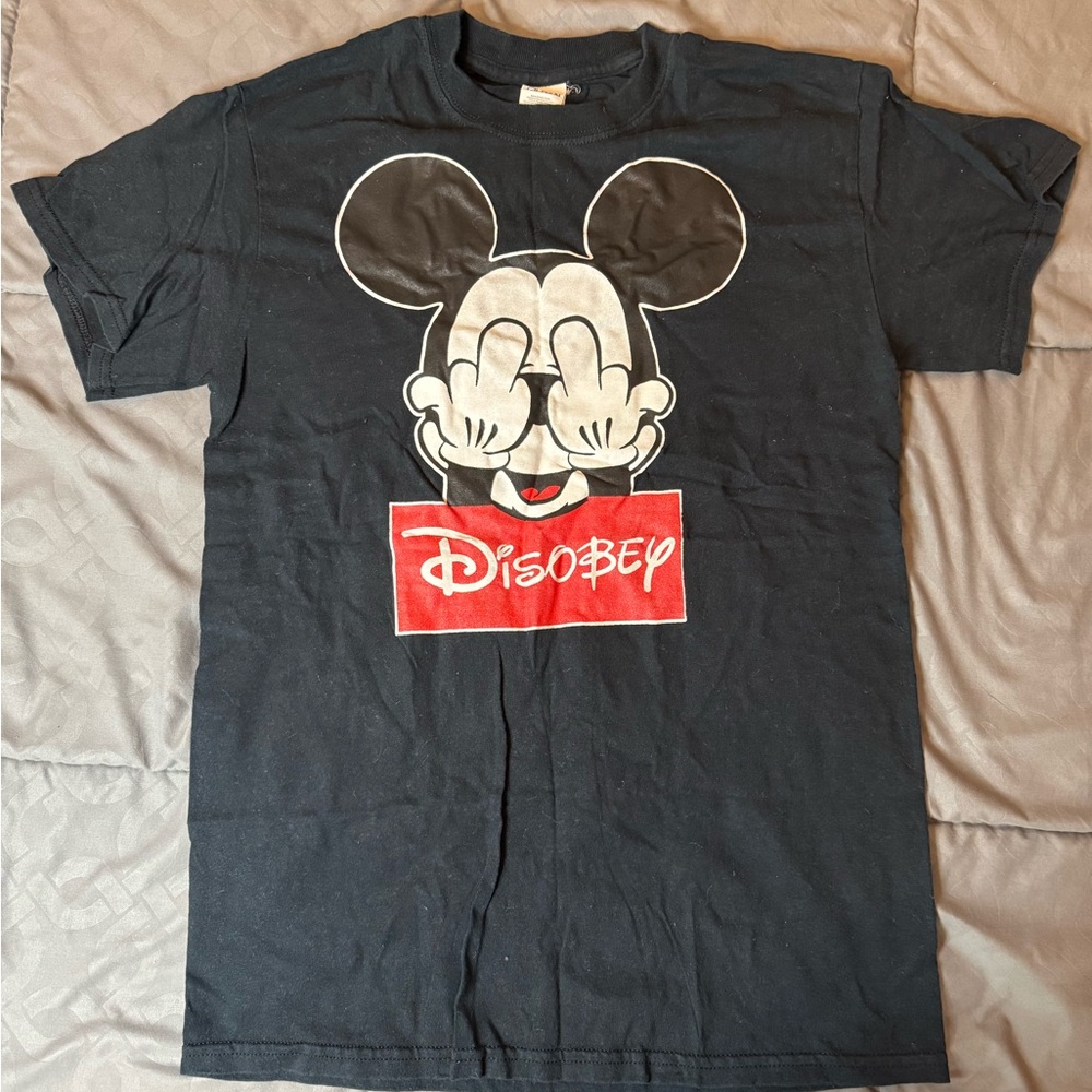 Black Graphic T-Shirt with Mickey Disobey